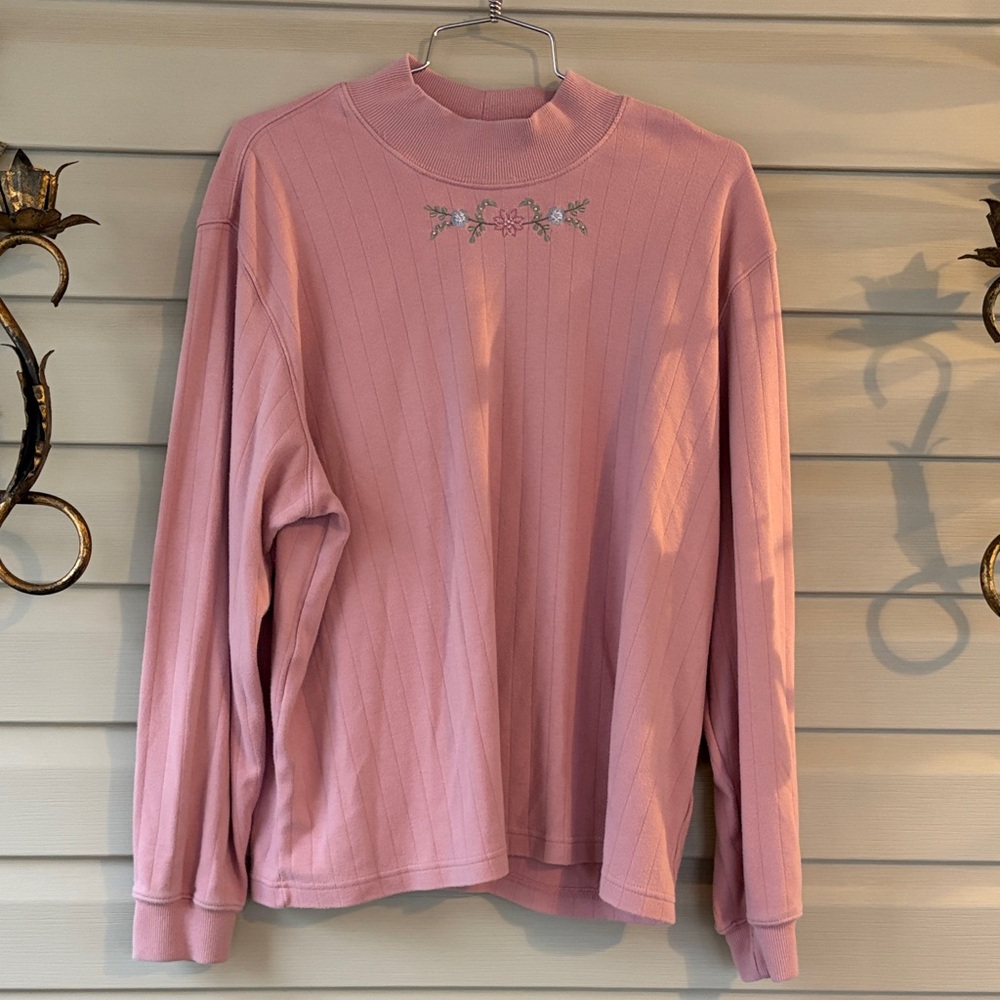 Alfred Dunner Dusty Rose Ribbed Mock Neck Sweater